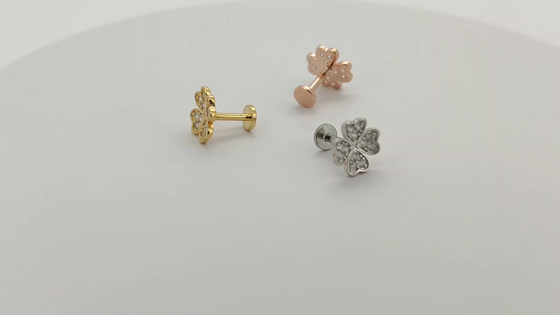Lucky Clover Earrings Micro CZ Paved Shamrock Top